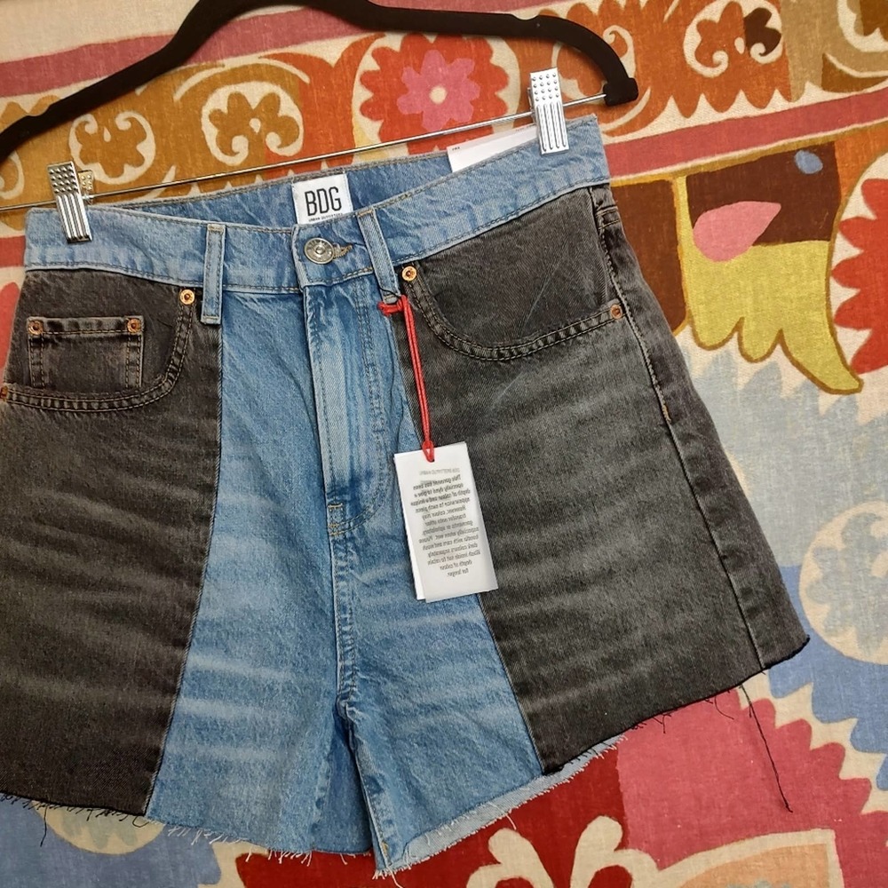 BDG Pax High Rise Denim Shorts Color Block Urban Outfitters Size 29 - Picture 3 of 12